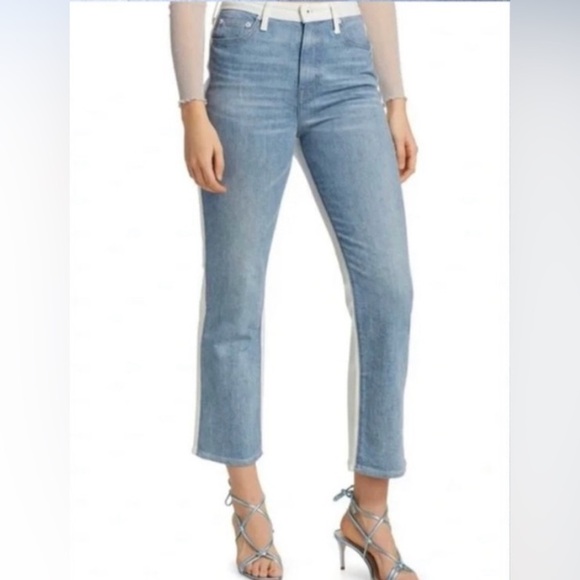 Jonathan Simkhai River High-Rise Straight Jean Two-Tone White/Blue - Picture 2 of 3